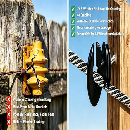 Electric Fence Insulator 80 Pcs Screw with 1 Insulator Socket Tool, Black,PP/PE Screw-in Fence Ring Post Insulator for Wood Post, Fits 8-30 Gauge High-Tensile Wire/Polywire/Tape/Rope