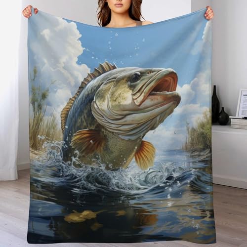 Bass Fish Fleece Throw Blanket for Couch Adults Teens 50" X 60" - color: Bass Fish, size: 50x60 inch