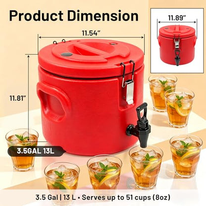 3.5Gal Insulated Beverage Dispenser for Hot & Cold Drinks 304 Stainless Steel Interior & Spout, Double-Wall Vacuum Portable Cooler Jug for Ice Water, Coffee, Lemonade Camping Party Sports - size: 3.5 Gallon