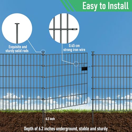 10 Panel No Dig Metal Garden Fence 32"H x 23.6'L Dog Fence Outdoor for Yard | Rustproof welded metal with ground stakes for outdoor yards, patios. Modular design restrains pets, rabbits and small animals - size: 10 Panels-23.6 ft(L) X 32 in(H) with Gate