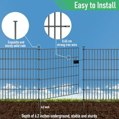 10 Panel No Dig Metal Garden Fence 32"H x 23.6'L Dog Fence Outdoor for Yard | Rustproof welded metal with ground stakes for outdoor yards, patios. Modular design restrains pets, rabbits and small animals - size: 10 Panels-23.6 ft(L) X 32 in(H) with Gate