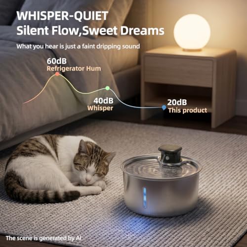 Jzlapro Wireless Cat Water Fountain,108oz Stainless Steel,Battery Operated