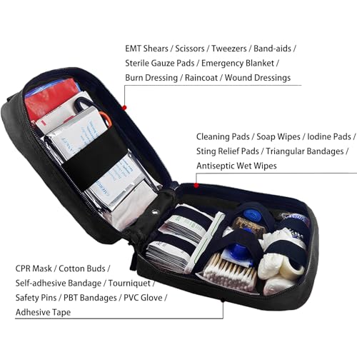 Carlebben EMT Pouch MOLLE Ifak Pouch Tactical MOLLE Medical First Aid Kit Utility Pouch (With Medical Supplies) - color: Black