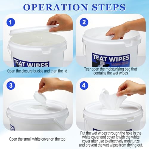 Nuanchu 700 Pieces Teat Wipes Cow Goat Sheep Udder Prep Goat Udder Wipes 7 Inch x 8 Inch Moisturizing Wipes Reclosable Pail for Goat Milking Supplies