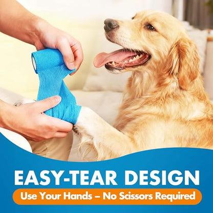 LotFancy 10 Rolls Self Adhesive Vet Wrap, 3 Inch Cohesive Bandage Wrap for Horses, Dogs, Cats, Pet, Animal, Non-Woven Medical First Aid Tape for Wounds, Paw, Leg, Foot, Ankle Sprains & Swelling - size: 3 Inch x 5 yards