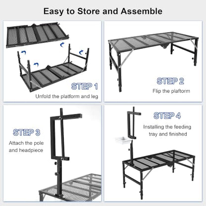 Foldable Goat Miliking Stand - 51x23 inch Metal Livestock Stand with Removable Feeding Tray, 500lbs Capacity Goat Sheep Stand for Trimming Shearing Milking Hoof with Adjustable Headpiece and Height