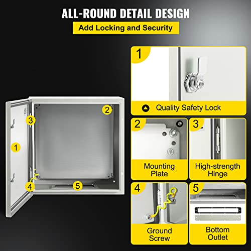 VEVOR NEMA Steel Enclosure, 24 x 24 x 8'' NEMA 4X Steel Electrical Box, IP66 Waterproof & Dustproof, Outdoor/Indoor Electrical Junction Box, with Mounting Plate - size: 24 x 24 x 8