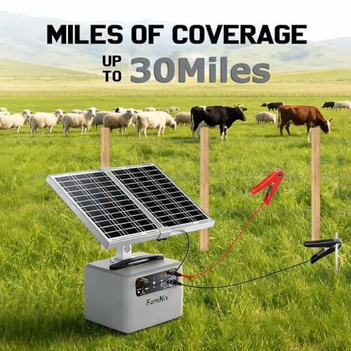 30 Miles Solar Powered Fence Charger, 6-12KV 0.3-1.5J for Livestock - color: Gray