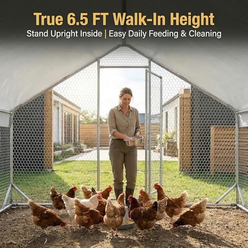 CHIKENCOOP 19.6x9.8x6.5ft Metal Chicken Coop, 4-Room Chicken Run with Cover - size: 236.0"L x 118.0"W x 80.0"H