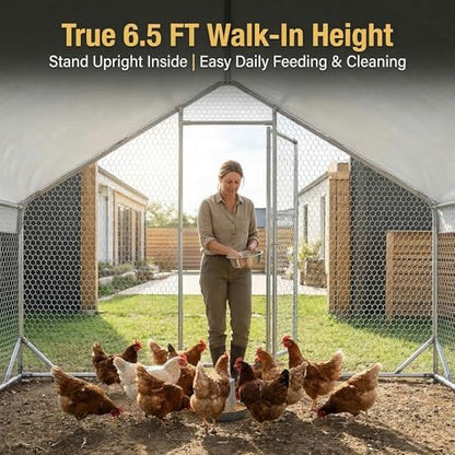 CHIKENCOOP 19.6x9.8x6.5ft Metal Chicken Coop, 4-Room Chicken Run with Cover - size: 236.0"L x 118.0"W x 80.0"H