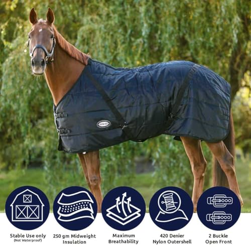 Country Pride Sentinel Channel Quilt Horse Stable Blanket, Midweight Open Front, 420D Nylon Outer Shell, 250g Poly-Fill Insulation, Wither Protection, Adjustable Leg Straps, Bias Surcingle (54,Black) - color: Black, size: 54