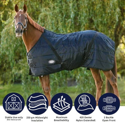 Country Pride Sentinel Channel Quilt Horse Stable Blanket, Midweight Open Front, 420D Nylon Outer Shell, 250g Poly-Fill Insulation, Wither Protection, Adjustable Leg Straps, Bias Surcingle (72,Black) - color: Black, size: 72