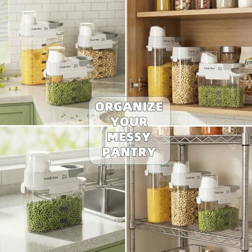 Rice Storage Container Grain Dry Food Flour Bin, Pet Dog Cat Food Dispenser with Measuring Cup, BPA-Free Clear Plastic Kitchen and Pantry Sugar Organizer (5.5, Pounds)