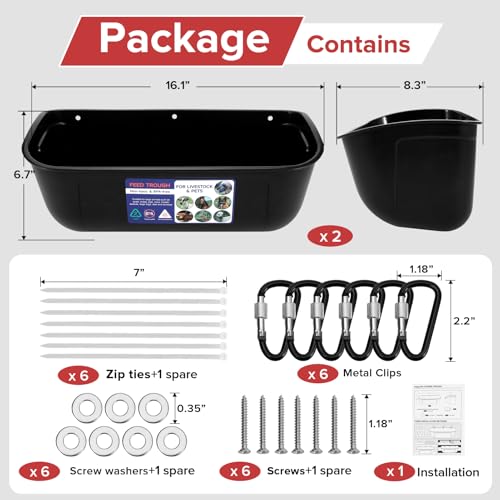 Goovilla Large Feed Trough, Hanging or Screw-in, 2 Pack 9 Quart, Black - color: Black, size: 9 Quart