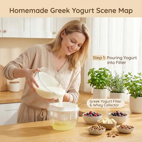Greek Yogurt Strainer 2 QT Ultra-Fine Mesh Filter with Spring Press | Yogurt, Kefir, Nut Milk & Soy Milk Strainer, BPA-Free Large Yogurt Container for Home Kitchen, MultiFunctional Yogurt Filter
