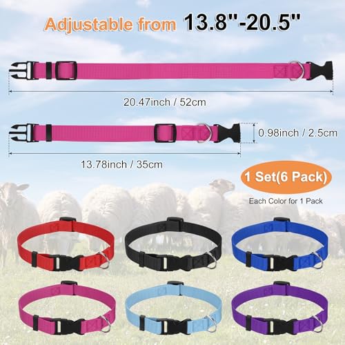 M METERXITY 1-Set Goat Collars with Bell, 13.8"-20.5" Polyester Adjustable Pet Collar with Anti-Lost Grazing Copper Bell for Small Farm Animal/Sheep/Cow/Goat [Multicolor] - color: Black, Rose Red, Blue, Dark Blue, Purple, Red