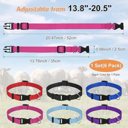 M METERXITY 1-Set Goat Collars with Bell, 13.8"-20.5" Polyester Adjustable Pet Collar with Anti-Lost Grazing Copper Bell for Small Farm Animal/Sheep/Cow/Goat [Multicolor] - color: Black, Rose Red, Blue, Dark Blue, Purple, Red