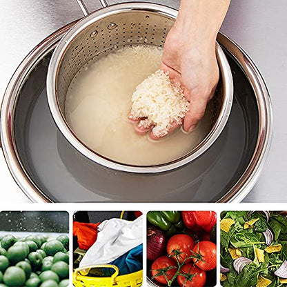 Stainless Steel Perforated Metal Colander Strainer with Long Red Handle Sieve Sifters Use for Kitchen Food Pasta Noodles Spaghetti Vegetables Silver - 10.24 inch (C072-Mer-26) - color: Red Single Handle 10.24 inch