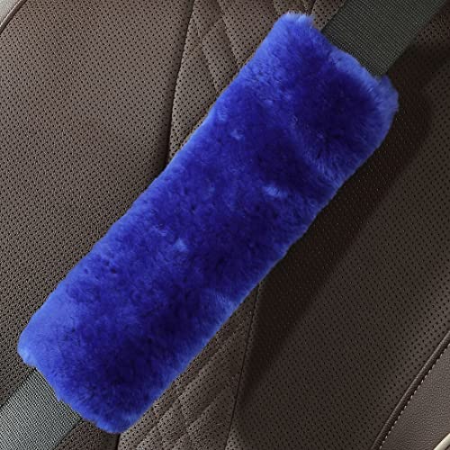 OGLAND 2 Pack Sheepskin Car Seat Belt Cover Pads | Wool Seatbelt Cushions - color: Blue, size: Shearling Wool