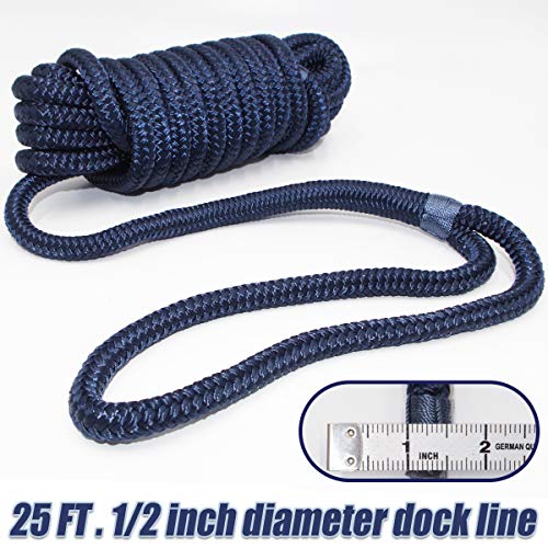 2 Pack Premium Navy Blue Dock Lines - 15' / 25'/35' with Eyelet.Double Braided Nylon Dock Line/ - size: 1/2" x 25 FT