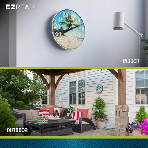 EZREAD Hanging Dial Thermometer 840-1214 Weather Thermometers for Indoor and Outdoor Use, Large 12.5 Inch Diameter, Easy to Read Numbers, Beach - color: Beach