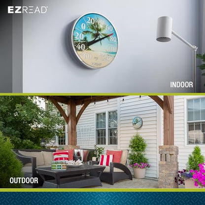 EZREAD Hanging Dial Thermometer 840-1214 Weather Thermometers for Indoor and Outdoor Use, Large 12.5 Inch Diameter, Easy to Read Numbers, Beach - color: Beach