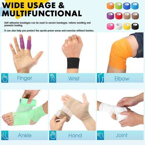 24 Pack Self Adhesive Bandage Wrap, 1 in x 5 Yards Vet Wrap Tape, Black - color: Black, size: 1 IN x 5 YDS - 24 Pack