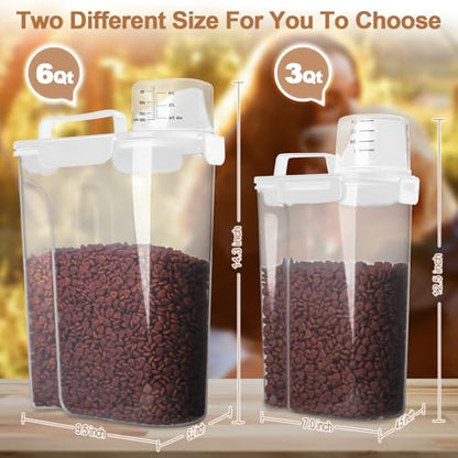 TIOVERY Dog Food Storage Container, 5-7 Lbs Airtight Pet Food Container, Cat food Container Dispenser with Portable Handle, Pouring Spout and Measuring Cup for Dogs Cats 2Pack White/6Qt - color: White 6Qt + 3Qt