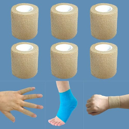 2 Inches Self Adhesive Bandage Wrap Bulk, 6 Pack, Skin Color - color: Skin