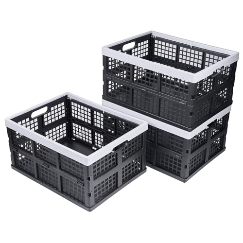 Aebeky 3-Pack Plastic Collapsible Storage Crates-30L,Foldable Plastic Crates for Storage (Black+Gray) - color: Black+Gray