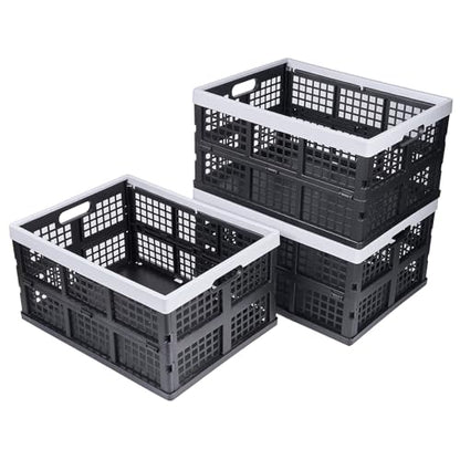 Aebeky 3-Pack Plastic Collapsible Storage Crates-30L,Foldable Plastic Crates for Storage (Black+Gray) - color: Black+Gray