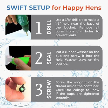 Lil'Clucker - Large Automatic Chicken Waterer Cups Suitable for Ducks, Geese, Turkeys, and Bunny Rabbit - Water Feeder Kit - Poultry Waterer (Green, 12 Pack) - color: Green, size: 12 Pack