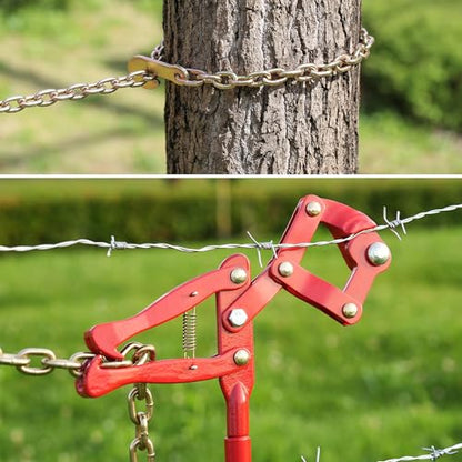 Chain Fence Strainer Plain Barbed Woven Wire Stretcher Tool for Center & End Post Pull, Carbon Steel Fence Tensioner Repair Tool, 47.25" Chain Capacity 2200lbs Farm, Ranch (Red, 1 Pack) - color: Red (1 Pack)