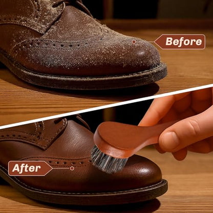 2 Pcs Horsehair Shine Shoes Brush Kit Polish Dauber Applicators Cleaning Leather Shoes Boots Care Brushes Suede Cleaner Brush(Brown Long Handle) - style: Brown Long Handle