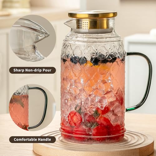 Buaic Glass Pitcher with Lid, 2 PACK 68 oz/2 Liter Vintage Water Pitcher - size: 2L-2PACK