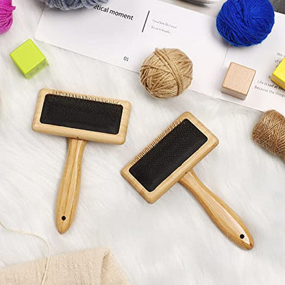 Wool Carders Needle Felting Brush, Hand Carders for Wool, Craft Wool Needle Felting Tools with Solid Wood Handle, Slicker Brush for Dogs, Spinning and Weaving, for Craft Felt Project (2Pcs) - color: 2Pcs