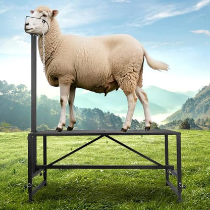 Goat Milking Stand, Metal Sheep Stand with 500lbs Capacity, Adjustable Height 20-32 Inch Goat Stand for Sheep Trimming and Milking, Hoof Stand for Goats and Lambs
