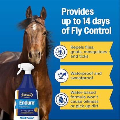 Farnam Endure Fly Spray for Horses, Long-Lasting Fly Repellent, 32 oz Spray - size: 32 oz. Pump Spray