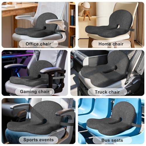 Seat Cushion, Seat Cushions for Office Chair, Ergonomic Coccyx Cushion, Breathable Non-Slip Memory Foam Pad for Long Sitting, Gaming Chair & Car Seat - color: Dark Gray