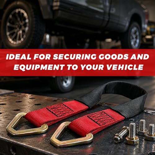 2" × 29" Premium Axle Tie Down Strap with D Rings, Heavy Duty Auto Axle Tow Strap with Protective Sleeve, 6614 Lbs Tire Wheel Tie-Down Straps for Securing Vehicle Transport (Red) - color: Red