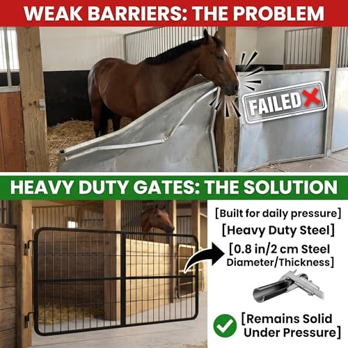 48 x 24in Horse Stall Door with Welded Steel Frame, Heavy Duty 0.8in Horse Stall Gate, Two-Way Opening Stall Guard for Horses, Stronger Stall for Stable Safety, Farms, Barn and Equestrian Accessories