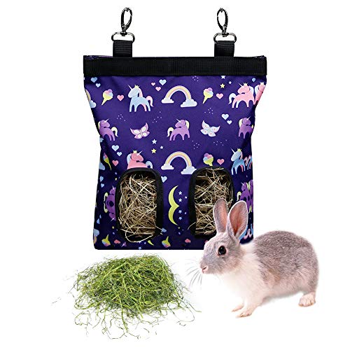 Rabbit Hay Feeder Bag Hanging Hay Rack (Pattern Purple,2 Windows) - color: Pattern Purple