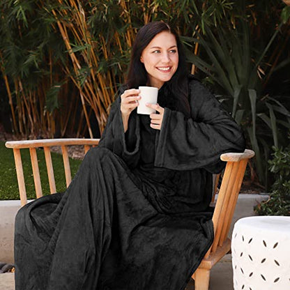 Catalonia Wearable Blanket with Sleeves for Women & Men, Fleece Wrap Throw - color: Black
