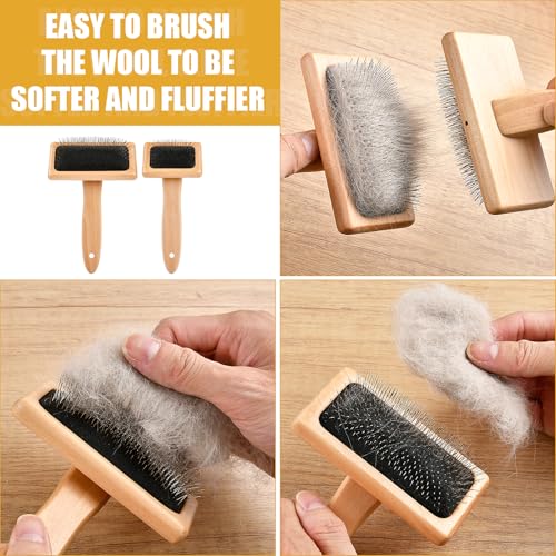 Lainballow 4 PCS Wool Carders, Wooden Hand Carders for Wool, Needle Felting Brush, Slicker Brush with Solid Wood Handle for Craft Felt Project, Dogs, Cat