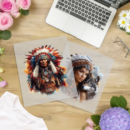arricraft 9 Sheets Native American Theme Iron on Decals Patches, Indian Characters Legendary Chief Patterns Transfer Stickers PET Washable Patches for DIY Clothes Decor, 9.45 inch(24cm) Long - style: Native American Theme