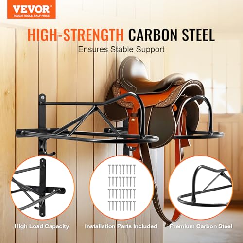 VEVOR Wall Mount Saddle Rack, 27.3 x 16.3 x 12.5 in, 8 Packs Horse Saddle Rack with Pad Bar, Portable Saddle Stand for English & Western Saddle, Horse Tack Storage for Equestrian Garden, Black - style: Wall Mounted Saddle Stand-8 Pcs