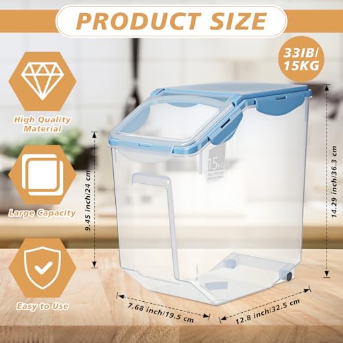 Umigy 4 Pack Rice Storage Container With Wheels Plastic Airtight Lid Flour Container Bin for Dog Pet Cereal Grain Dry Food, 15 Liter / 30 lbs (Blue) - color: Blue