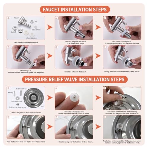 304 Stainless Steel Water Dispenser with Faucet, Thickened Milk Can with Handle, Sealing Ring and Instruction Manual, 10L Stainless Steel Water Jug for Milk, Water, Tea, Juice and Beverage Storage - size: 10L