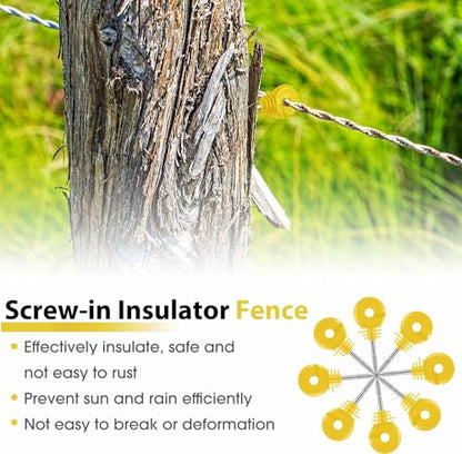 Sweetude 200 Pcs Electric Fence Insulator with 1 Pcs Insulator Socket Tool Screw in Ring Post Wood Post Electric Fence Ring with Socket Tool for Animal (Yellow) - color: Yellow