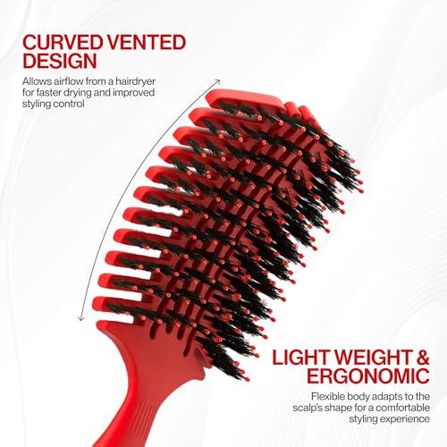 COCCO Aura Vent Boar Brush, Dual-Curved Design for Faster Drying - color: Red